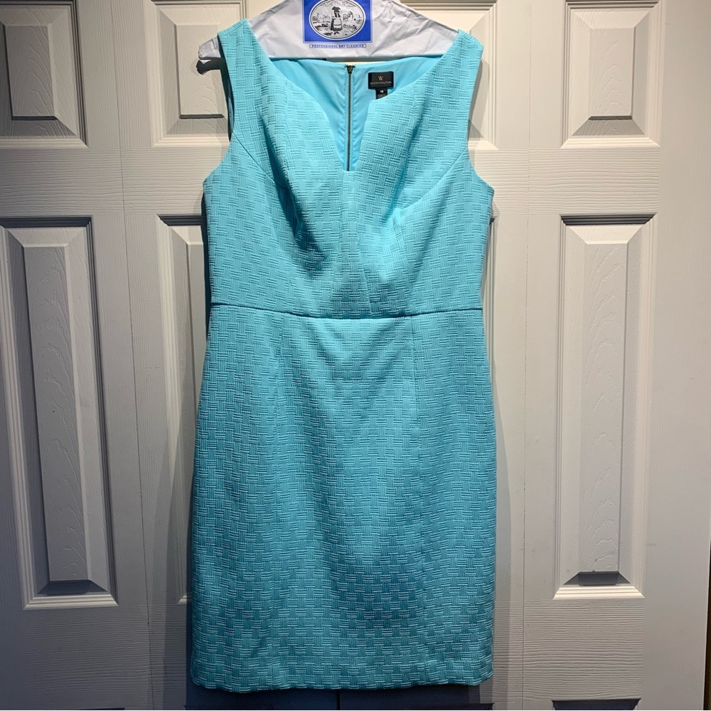 Aqua splash basket weave lined dress Worthington Tiffany sz 12